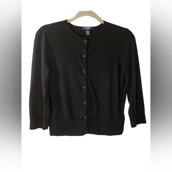 Chaps Black Button front Crew neck ¾ sleeve Cardigan. Misses Size M - Picture 1 of 6